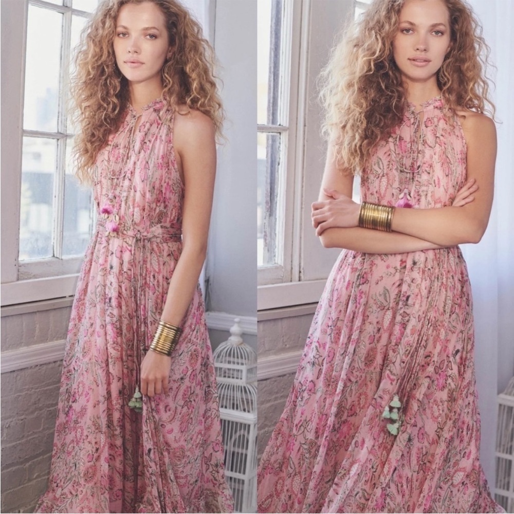 NWT Hemant & Nandita Womens Split Neck
Maxi Dress, Pink